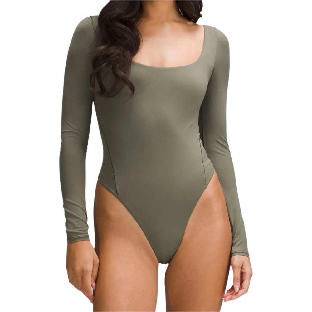 Lululemon Wundermost Nulu Square Neck Long Sleeve Bodysuit Army Green Large NWT